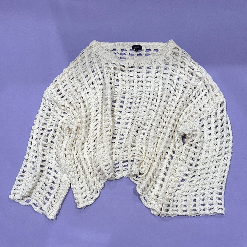 Elegant Cream crochet cropped Sweater